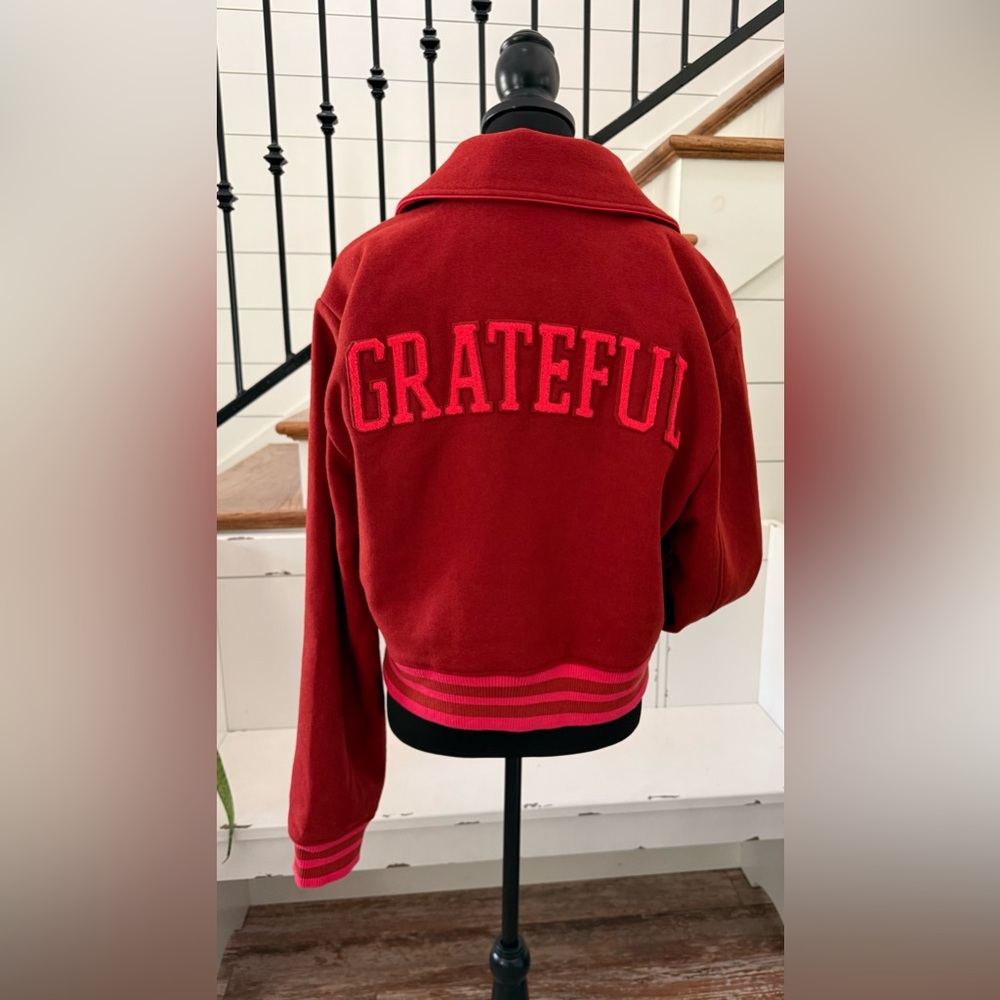 ✨ NWT Spiritual Gangster “Grateful” Heart Isla Varsity Jacket - Size Large✨ - Picture 6 of 10